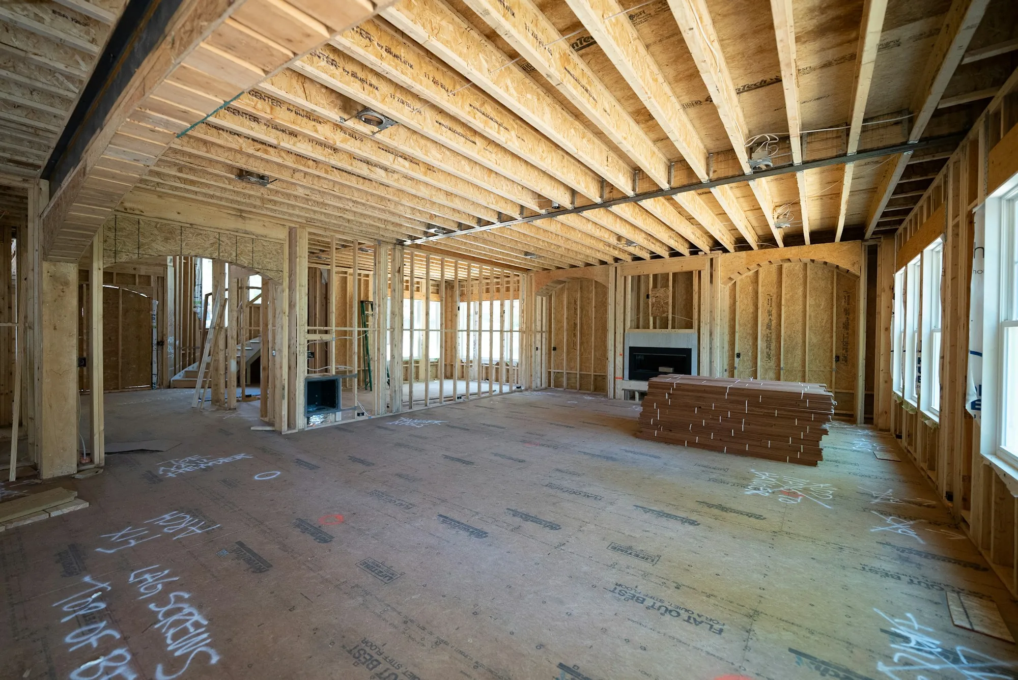 Framed interior of a house under construction